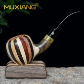 木香进口石楠木烟斗男士 过滤专用烟具 手工拼花实木橡果斗传统老式