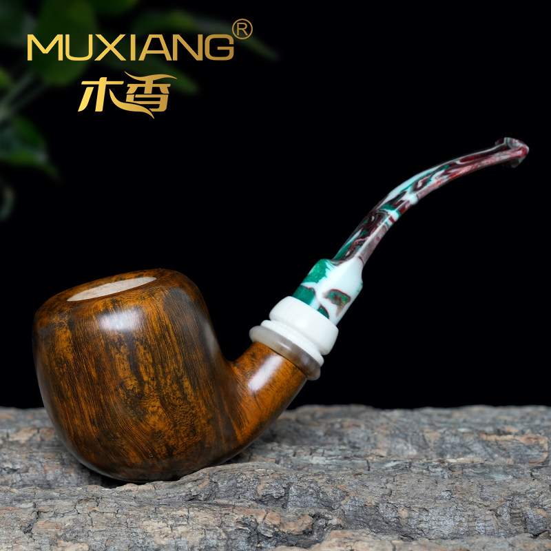 进口石楠木烟斗手工苹果弯斗实木传统老式过滤男士专用彩胶烟嘴具