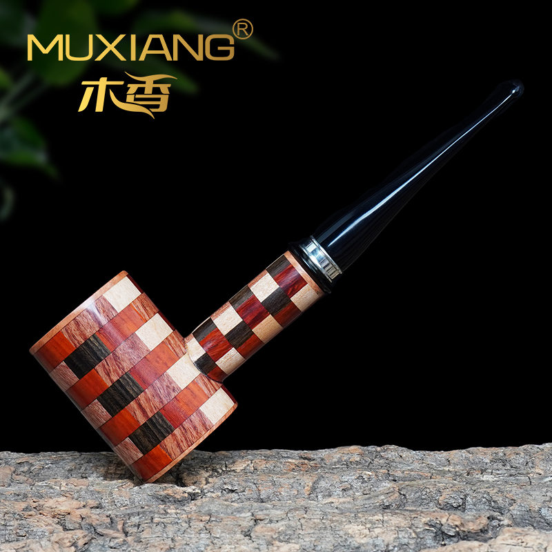 木香进口石楠木烟斗手工拼花实木锤子斗传统老式过滤专用男士烟具