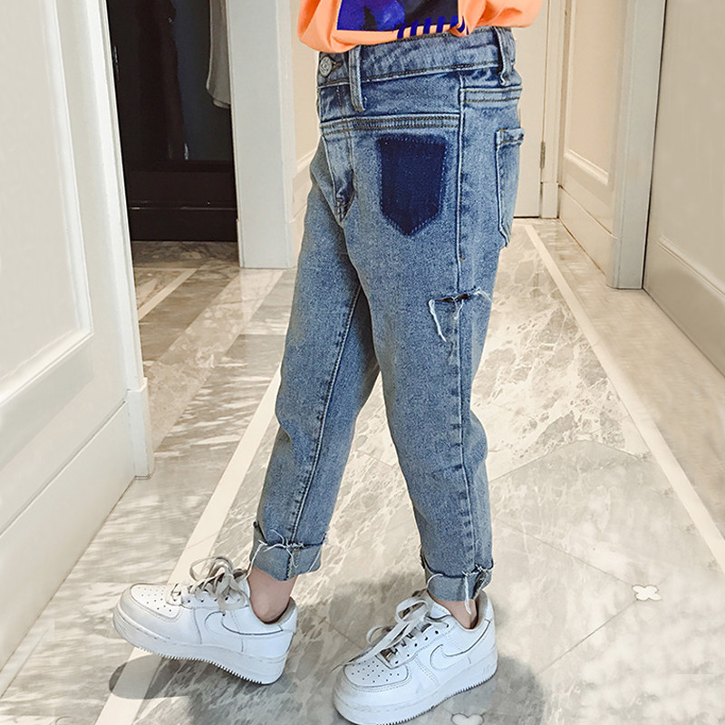 女童牛仔裤长款中大童破洞2019夏款儿童夏装裤子韩版宽松老爹在类目 童装/婴儿装/亲子装, 裤子中 - 来自Buy2taobao.com提供专业的淘宝代购服务