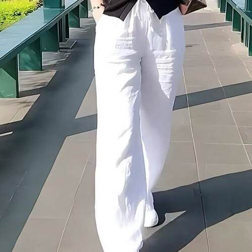 2025夏季新款薄款小众白色阔腿裤女百搭宽松休闲垂感直筒长裤