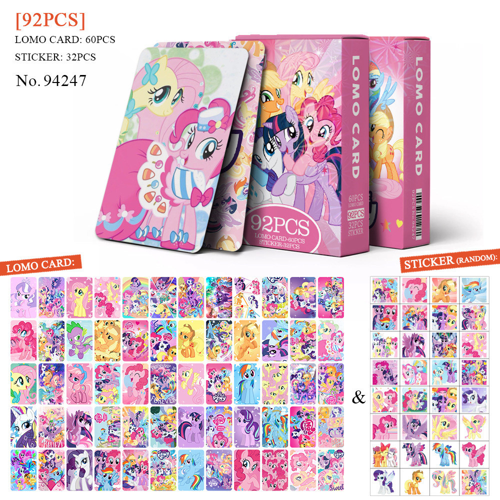 新92张卡通动漫贺卡小马宝莉双面小卡彩虹马小贴纸珍藏卡片lomo卡