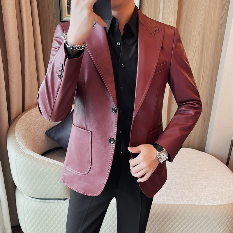 高级感男士PU皮衣西装2025新款韩版修身商务百搭西服外套痞帅礼服
