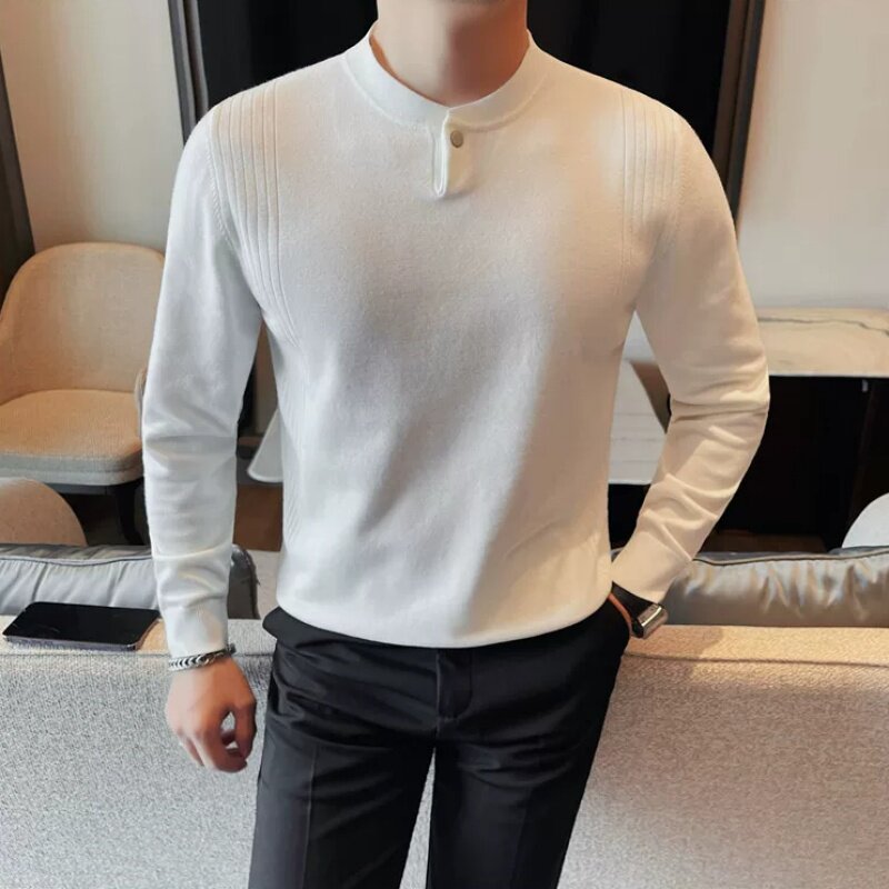 秋冬新款立领男士长袖针织衫韩版修身纯色百搭弹力毛衣中领打底衫
