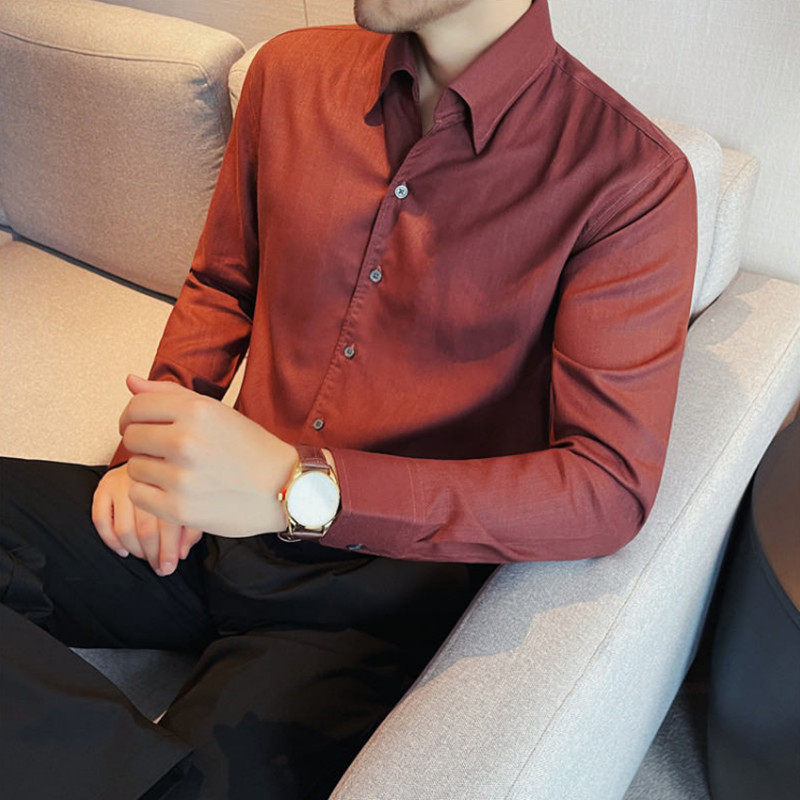 老钱风V领衬衫2026新款男士商务透气莱赛尔薄款长袖衬衣潮流百搭