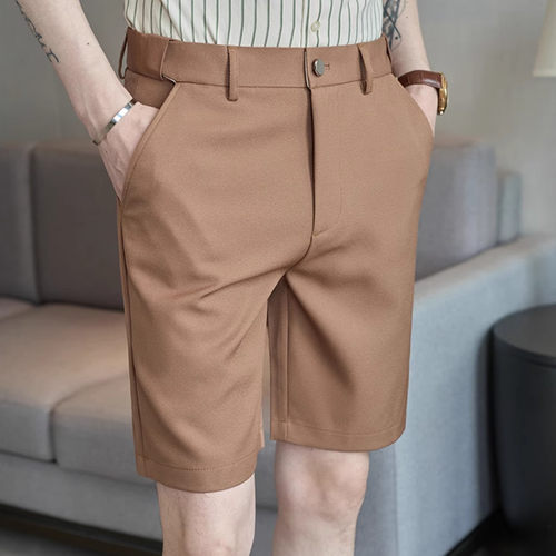 薄款可拉伸腰垂感短裤夏季男士韩版纯色休闲五分裤帅气商务直筒裤