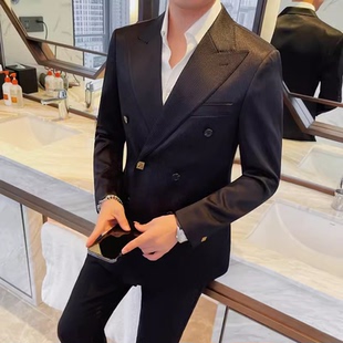 质感商务百搭双排扣男士 修身 免烫痞帅小西装 休闲礼服 西服外套韩版