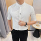 五分袖 25夏季 衬衣垂感潮流衣服 修身 百搭暗扣男士 白色刺绣中袖 衬衫