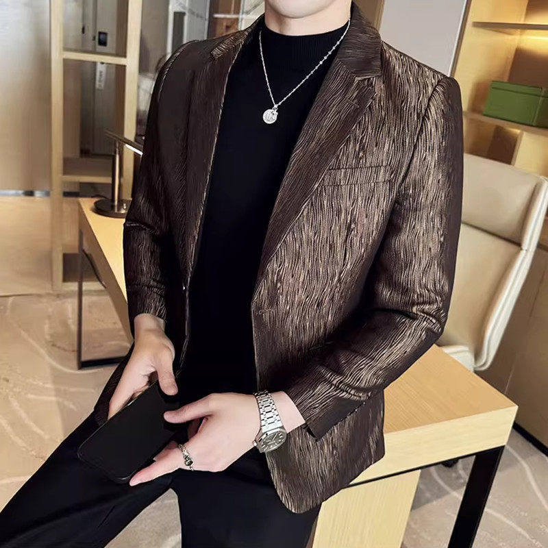 春秋质感痞帅条纹西装外套韩版修身商务潮流男士休闲西服正装礼服