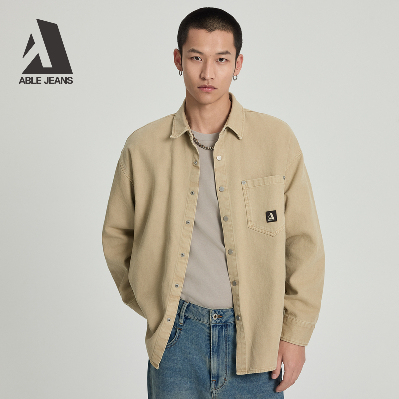 ABLE JEANS25秋季新款男士复古休闲宽松长袖衬衫外套男850031