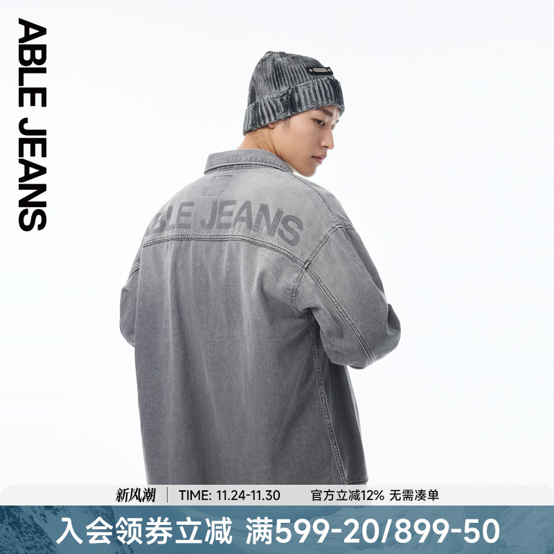 ABLE JEANS 新款男士休闲通勤超宽松牛仔大衬衫外套