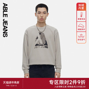 JEANS 复古街头圆领套头卫衣加绒厚款 冬季 男士 新款 ABLE