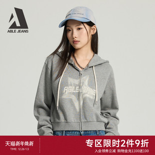 卫衣短款 ABLE 女士运动休闲印花连帽开衫 2025秋款 拉链外套 JEANS