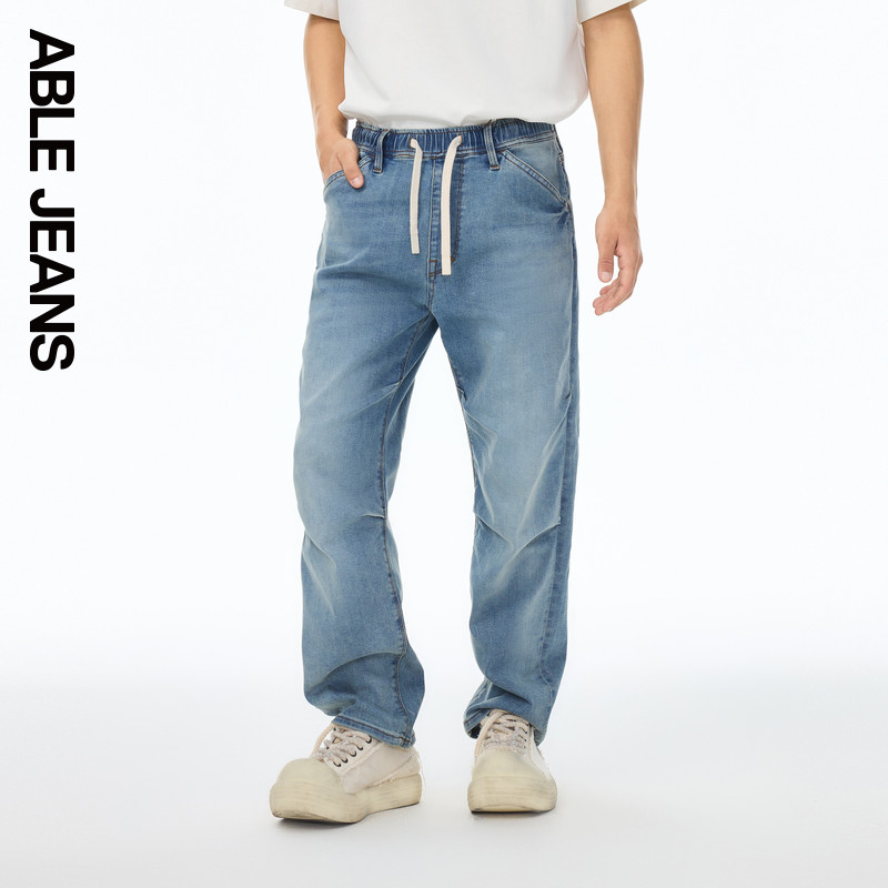 ABLE JEANS【束腰滑板裤】新款男士弹力松紧腰直筒小脚牛仔长裤