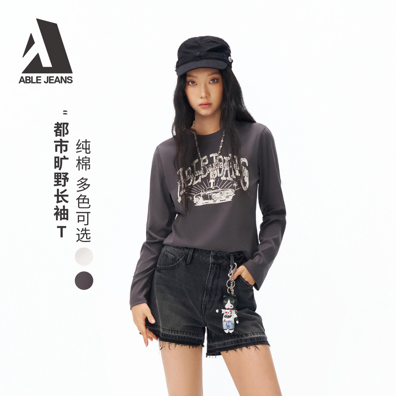 ABLE JEANS2026春季新款长袖T恤潮牌街头风女款修身百搭圆领透气
