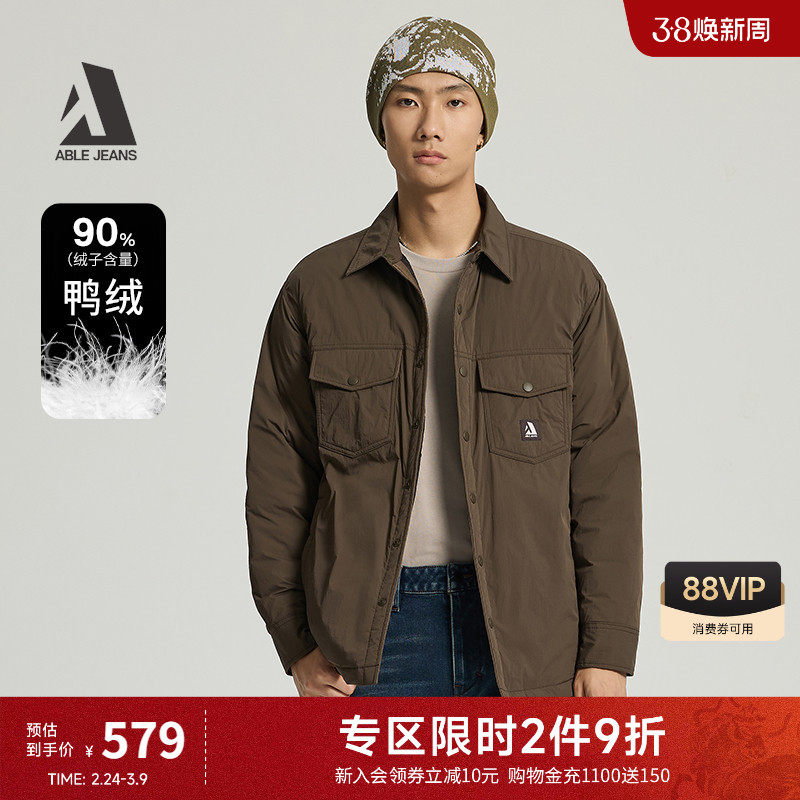 ABLE JEANS  冬季新款男士宽松保暖工装衬衫外套轻薄羽绒服