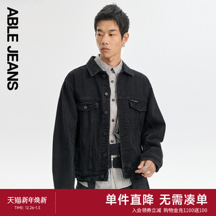 男士 ABLE 春秋款 卡车司机夹克 黑色牛仔外套水洗翻领夹克 JEANS