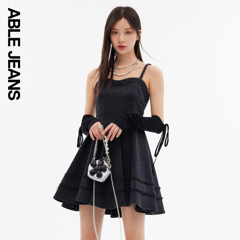 ABLE JEANS 夏季新款女士连衣裙黑色吊带连身收腰牛仔裙914161