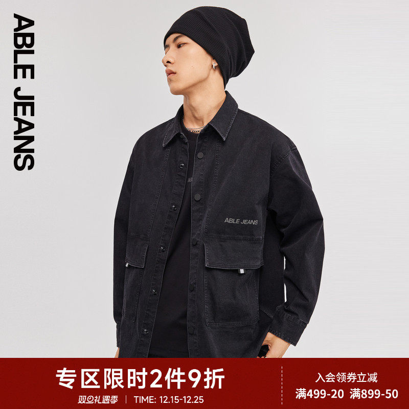 ABLE JEANS 新款男士宽松舒适城市机能徒行长袖薄款牛仔衬衫外套