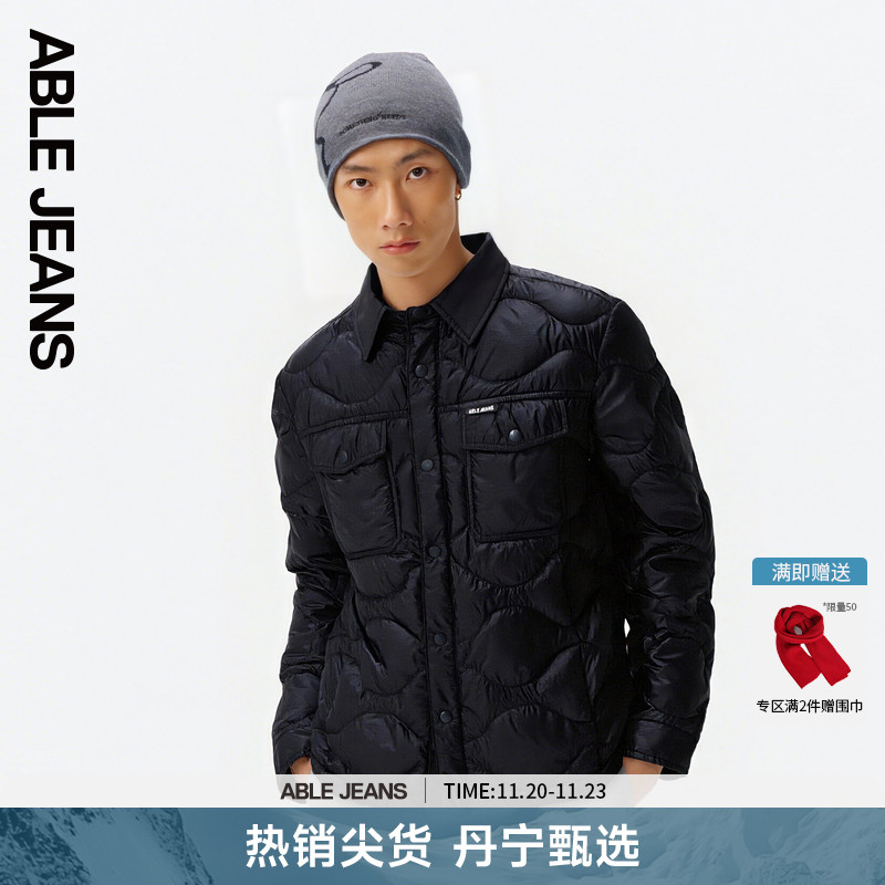ABLE JEANS【工程师羽绒衬衫】冬季新款男士衬衫外套超轻薄羽绒服