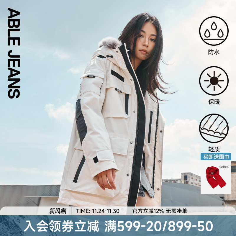 ABLE JEANS2025年冬季新款女士防风工装机能中长羽绒服773019