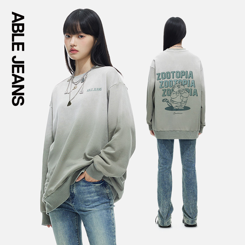 ABLE JEANS新款女士宽松慵懒风圆领字母印花卫衣987124