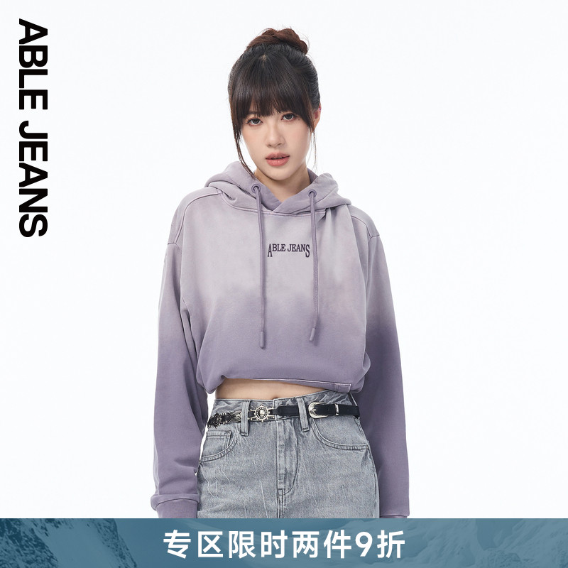 ABLE JEANS 春秋新款女士超宽松潮流慵懒风水洗渐变紫连帽卫衣