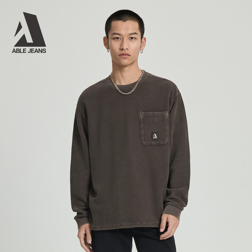ABLEJEANS新款华夫格圆领卫衣男