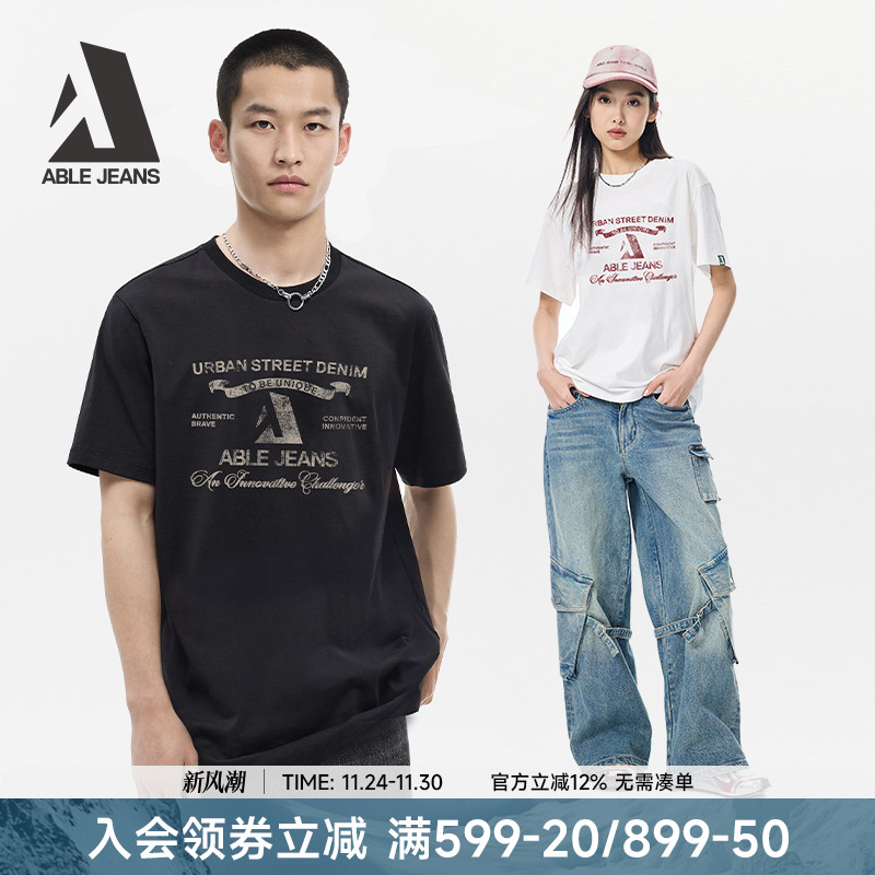 ABLEJEANS新款男士复古休闲T恤