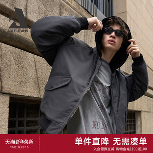 男士 ABLE 新款 2025冬季 宽松连帽外套保暖防风飞行员棉服 JEANS