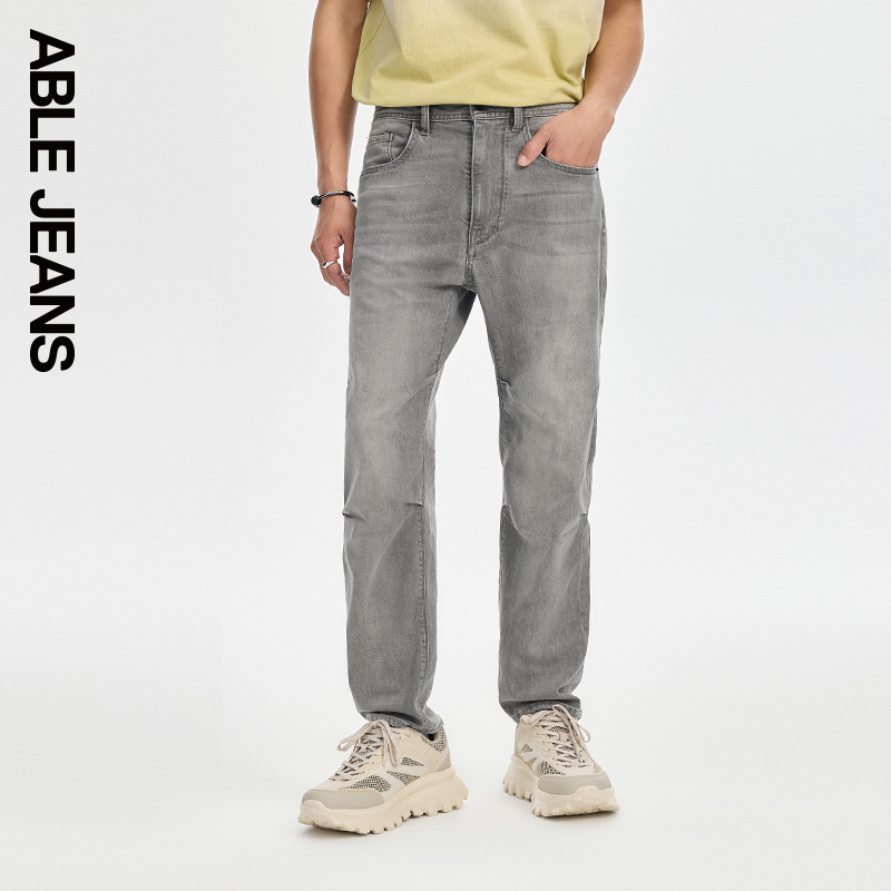 ABLE JEANS【直筒滑板裤】男士宽松直筒立体膝牛仔裤子男