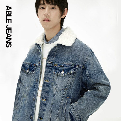 ABLEJEANS男士加绒牛仔棉服外套