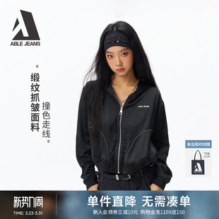 长袖 ABLE 黑色连帽单夹克拉链街头风短款 新款 外套 JEANS2026春季