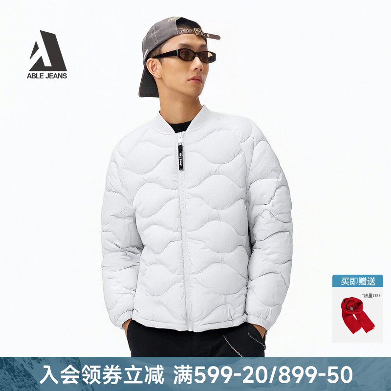 ABLE JEANS冬季新款男士羽绒服轻薄棒球领衍缝夹克外套872063