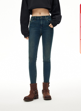 ABLE JEANS【铅笔裤】新款女士中腰修身高弹加绒牛仔裤紧身裤显瘦