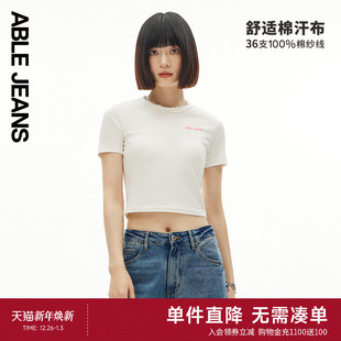 JEANS 短袖 新款 短款 T恤女981315 女士舒适棉修身 ABLE