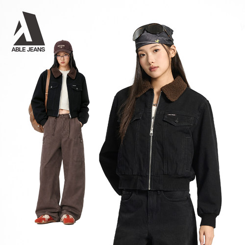 ABLEJEANS女士短款牛仔棉服外套