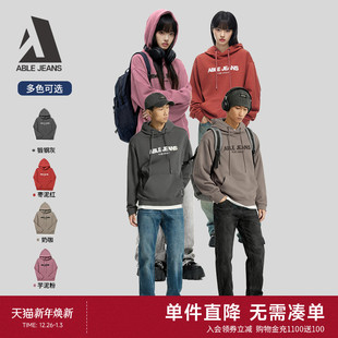 男士 ABLE 新款 冬季 超宽松字母LOGO印花连帽卫衣男外套 JEANS