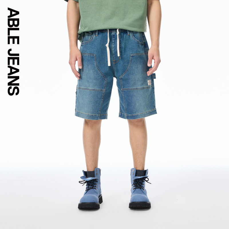 ABLE JEANS【木匠大短裤】新款男士潮流超宽松牛仔工装短裤