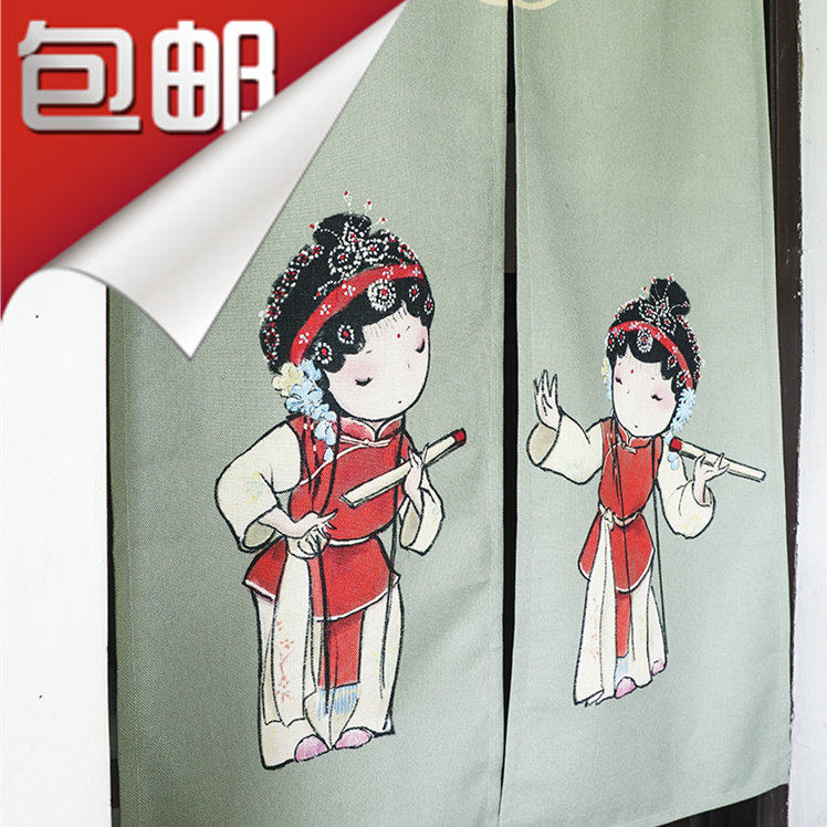 原创风手绘人物棉麻布艺门帘包邮