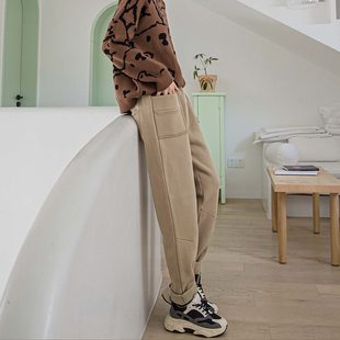 萝卜裤 裤 加厚老爹休闲裤 女秋冬高腰阔腿裤 外穿 子女加绒宽松哈伦裤