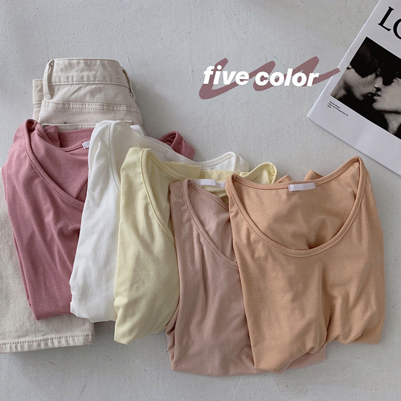 面膜短袖t恤2020年新款女夏天宽松ins纯色半袖短款上衣打底衫薄款