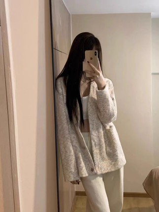 大码胖妹妹开衫毛衣软糯宽松休闲外套女春秋慵懒设计感针织衫上衣