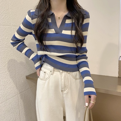 设计感小众撞色上衣内搭毛衣v领