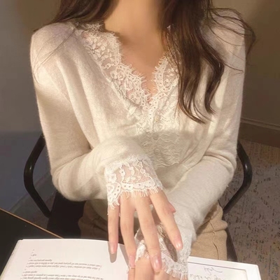 内搭洋气法式上衣毛衣网纱打底衫
