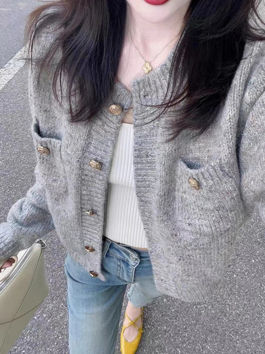 新款法式大码毛衣针织外套