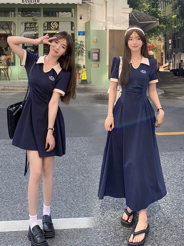 polo领连衣裙女春夏季A字长裙子