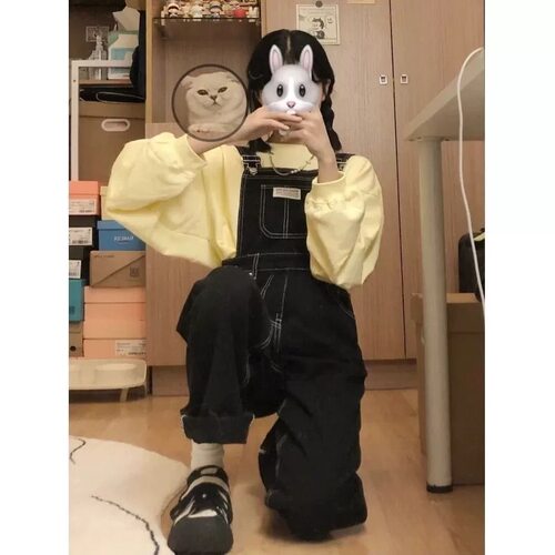 牛仔背带裤春秋直筒阔腿连体裤