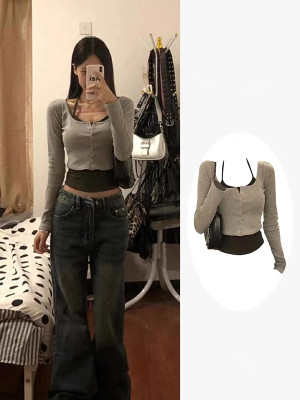 长袖t恤美式大码微胖女紧身收腰