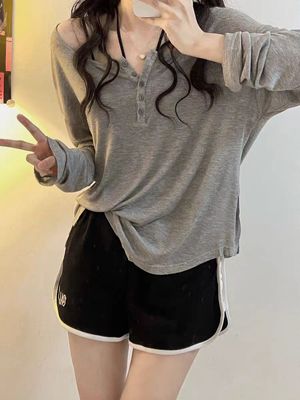 长袖大码纯欲风甜辣V领宽松显瘦